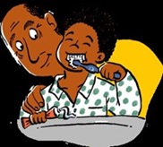 Cartoon of child brushing teeth