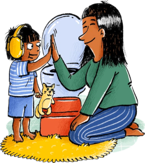 Child wearing ear defenders celebrating potty training