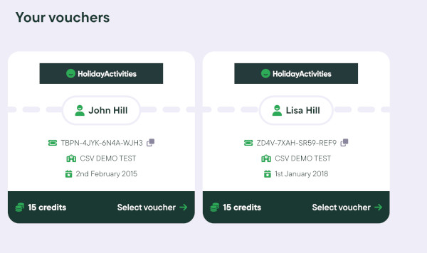 An example of the HolidayActivities Vouchers